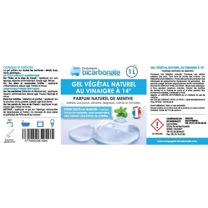 étiquette du vinaigre gel