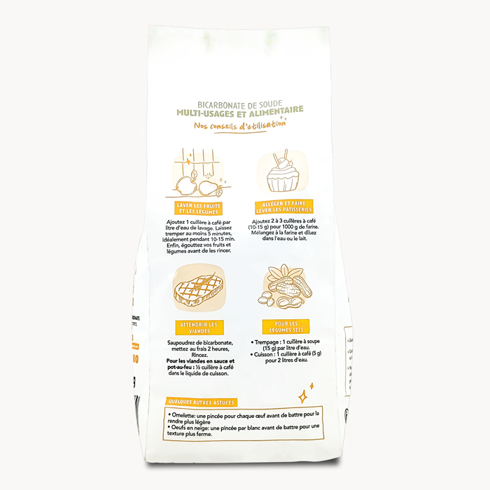 Bicarbonate alimentaire grains fins - Sac Open-up 3 kg - Ecocert