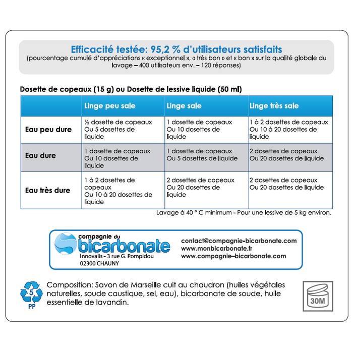 Dosages Copeaux de savon de Marseille au Bicarbonate et lavandin