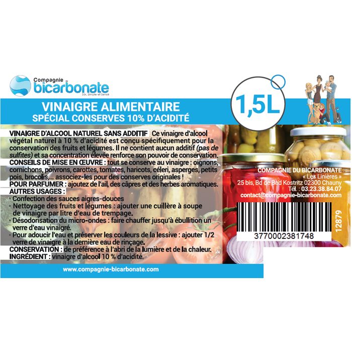 Etiquette vinaigre alimentaire 1,5 litre