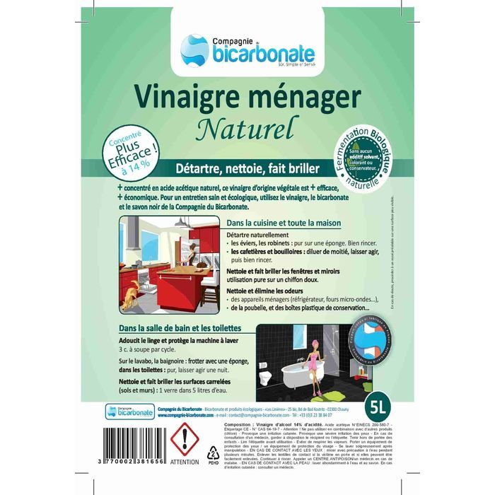étiquette vinaigre blanc naturel Compagnie du Bicarbonate