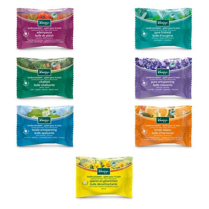 La gamme des galets de bains effervescents au bicarbonate Kneipp