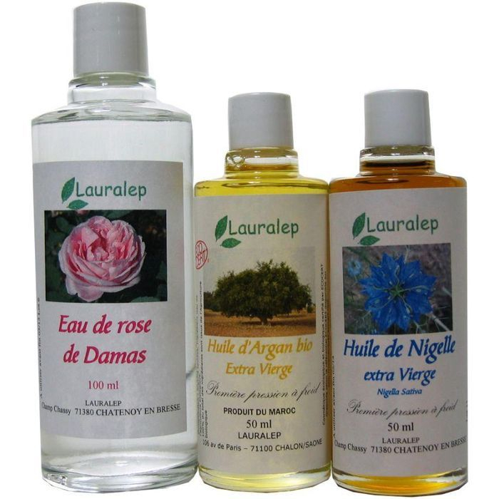 Lot de 3 soins pour la peau Lauralep: Eau de Rose, Huile d'Argan et Huile de Nigelle