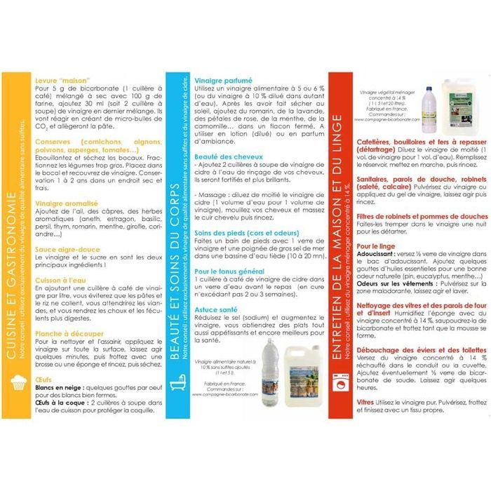 Mode d'emploi du vinaigre de la Compagnie du Bicarbonate