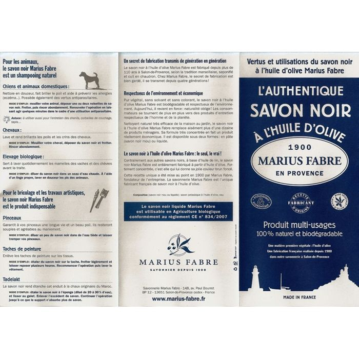 Mini-Guide des usages du Savon Noir: offert par la Compagnie du Bicarbonate et Marius Fabre pour toute Commande de Savon Noir