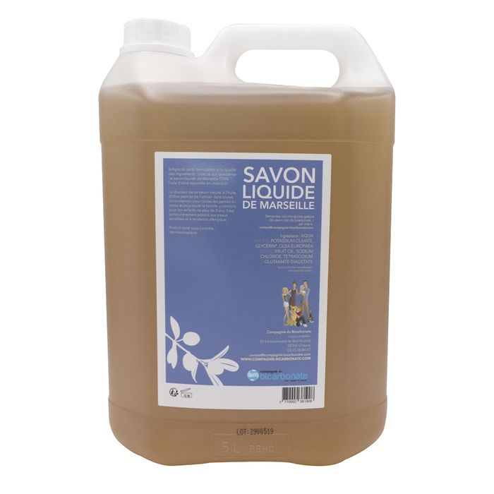 Verso du Savon liquide de Marseille à l'huile d'olive - Bidon de 5 litres 5L