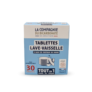 Tablettes lave-vaisselle "Tout-en-un" à base de cristaux de soude x30 tablettes